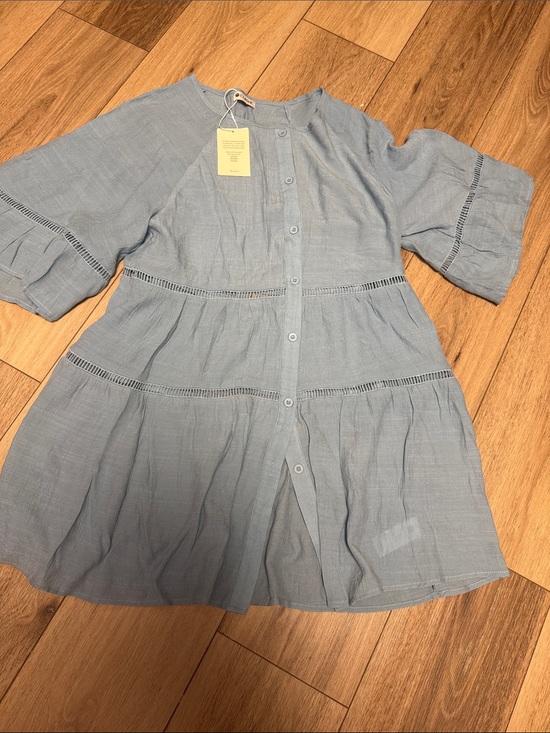 Cupshe Other - Cupshe NWT M Light Blue Tiered crochet detail Button-Front boho mini coverup